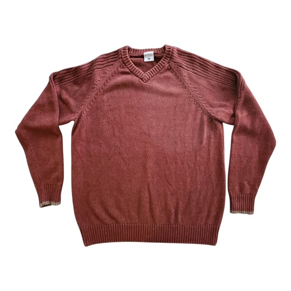 Columbia Sweater Mens Large Burgundy Pullover, V-neck, Long Sleeve‎ Sweater